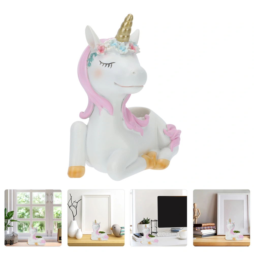 1pc Resin Unicorn Statue Mini Succulent Flower Pot Decorative Flowerpot