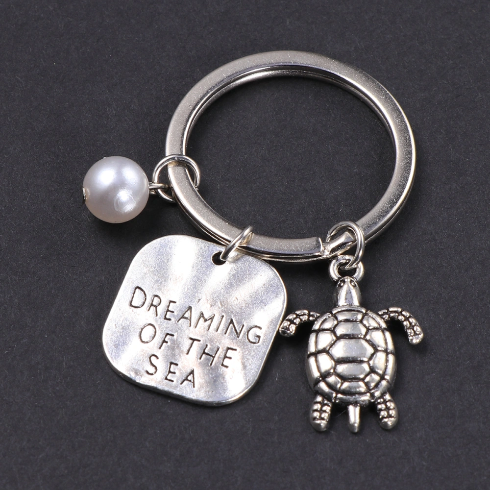 Marine Theme Artificial Pearl Turtle Pendant Keychain Creative Metal Zinc Alloy Keyring Fashionable Gift Hanging Ornament for Ladies Women