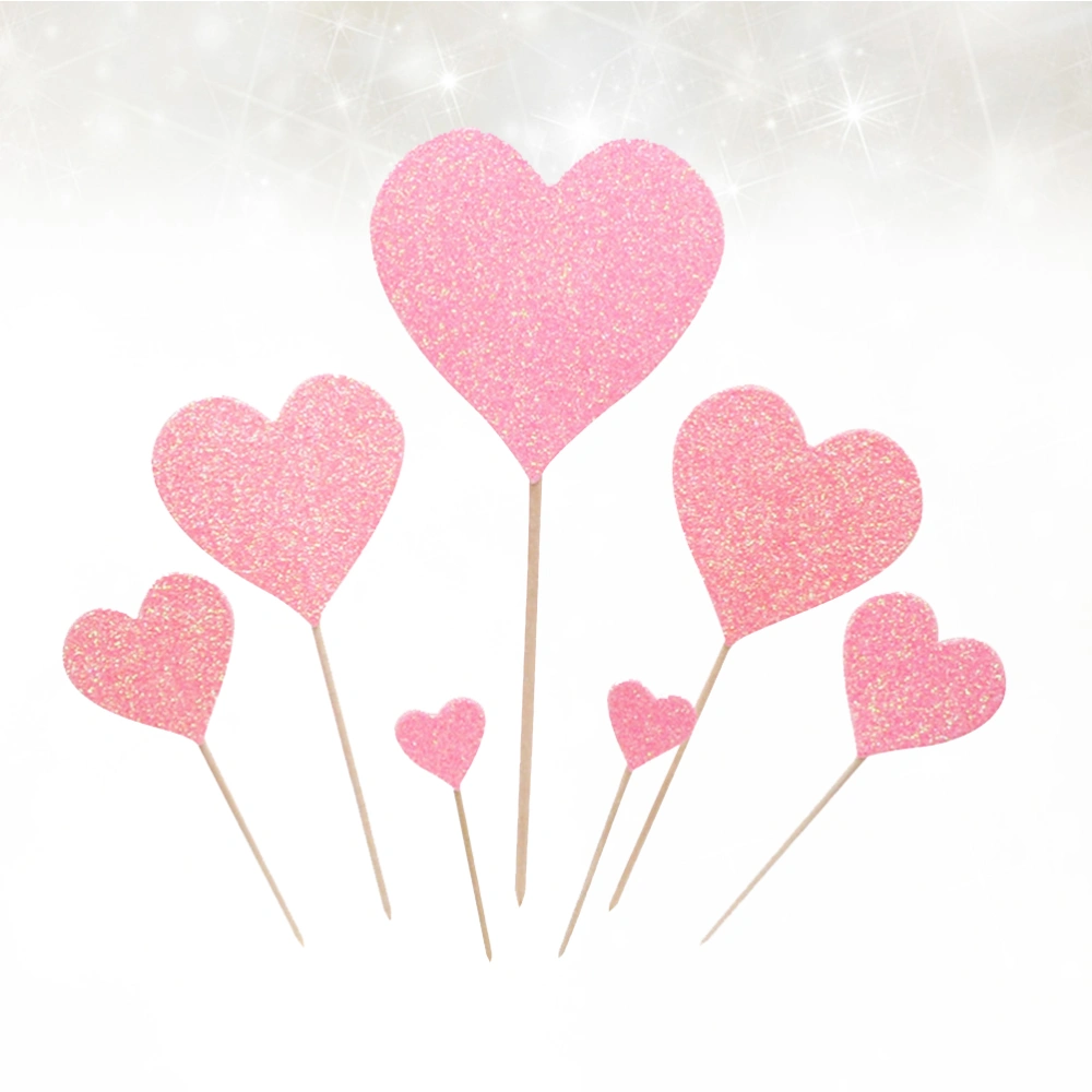 14pcs Love Heart Cake Pick Creative Cupcake Topper Party Supplies for Valentine's Day (Pink)