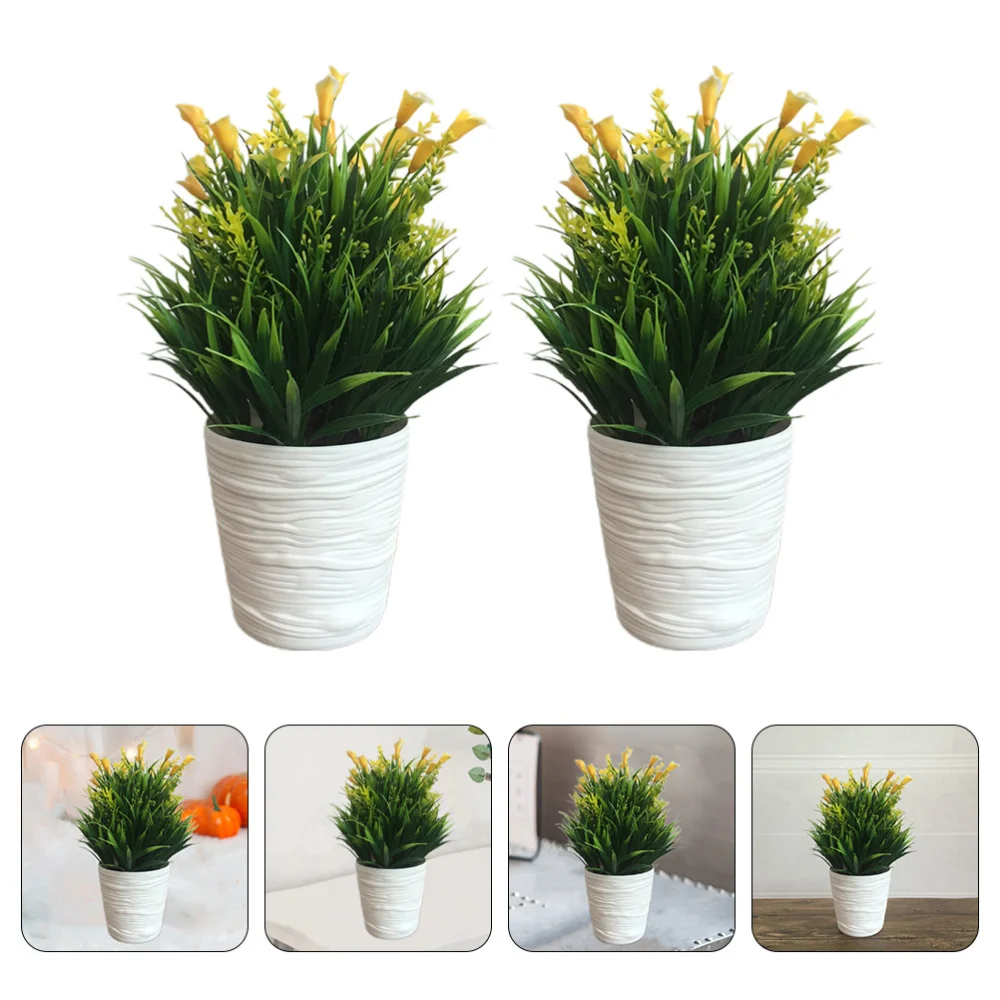 2pcs Simulated Flower Plant Bonsai Potted Flower Ornament Desktop Ornament