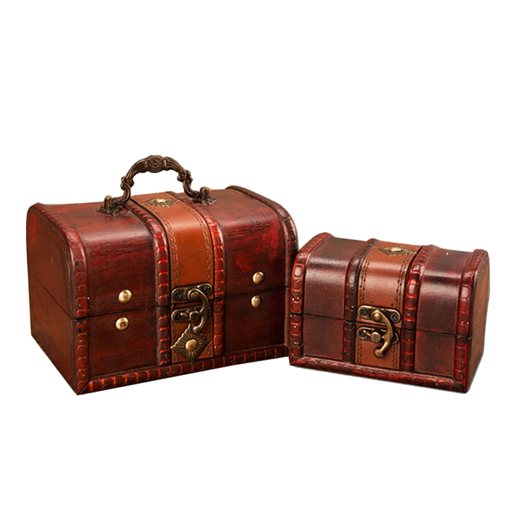 2pcs Wooden Box Retro Jewelry Locked Storage Box Trinket Case Makeup Case Organizer