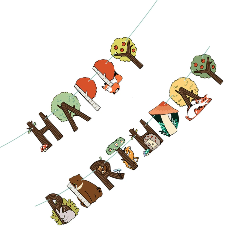 Forest Animals Theme Banner Decorative Banner Pull Flag Party Bunting Banner Hanging Decoration for Birthday Party