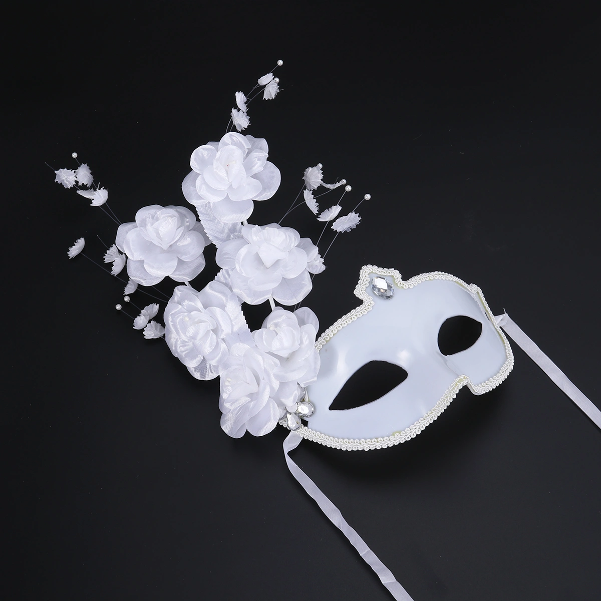Venetian Costume Party Half Face Mask Masquerade Party Mask Small Beauty and Big Flower for Lady (White)