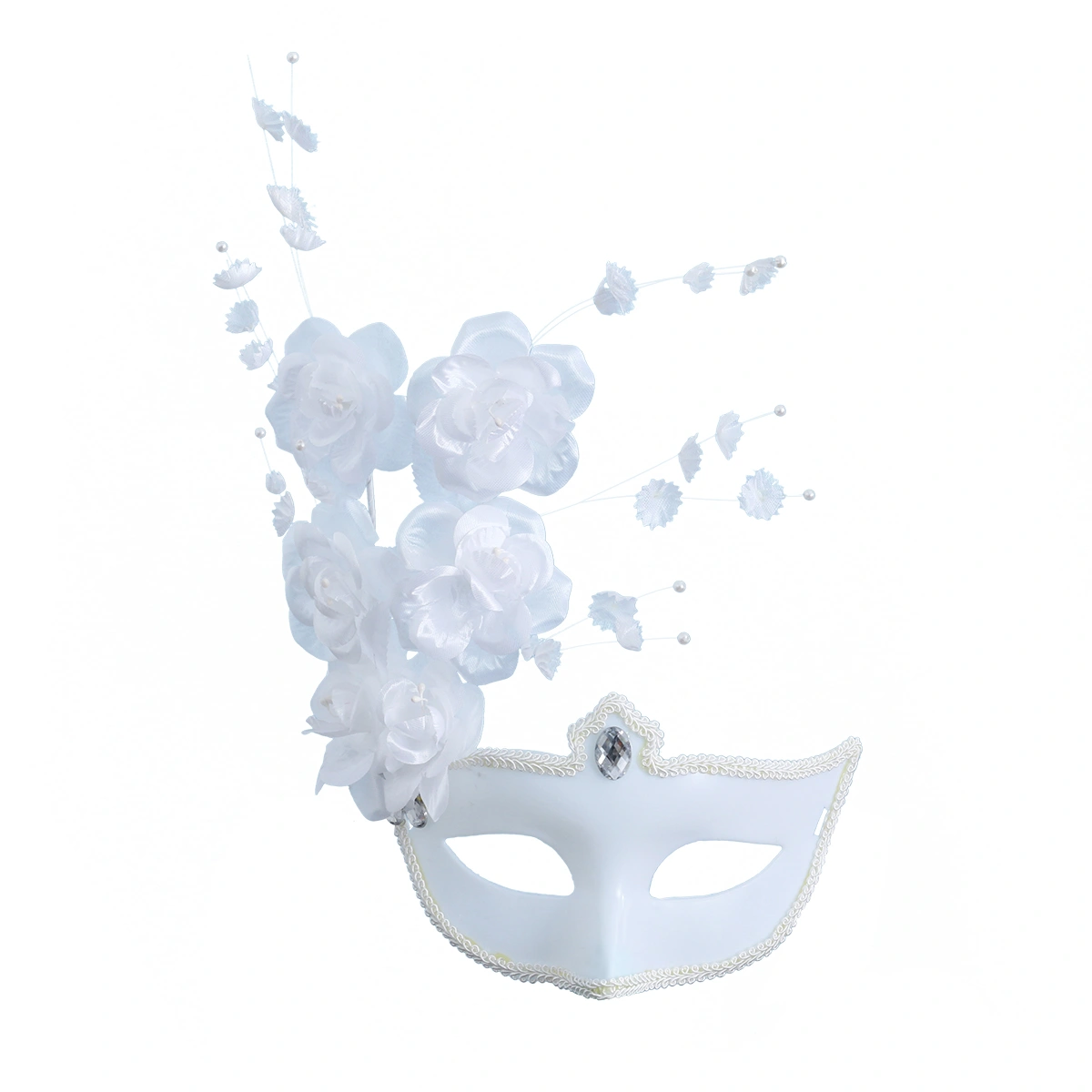Venetian Costume Party Half Face Mask Masquerade Party Mask Small Beauty and Big Flower for Lady (White)