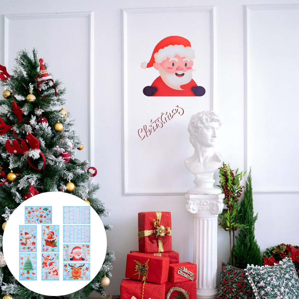 9 Pcs Christmas Wall Sticker Cartoon Wall Decal Static Window Stickers Removable Sticker