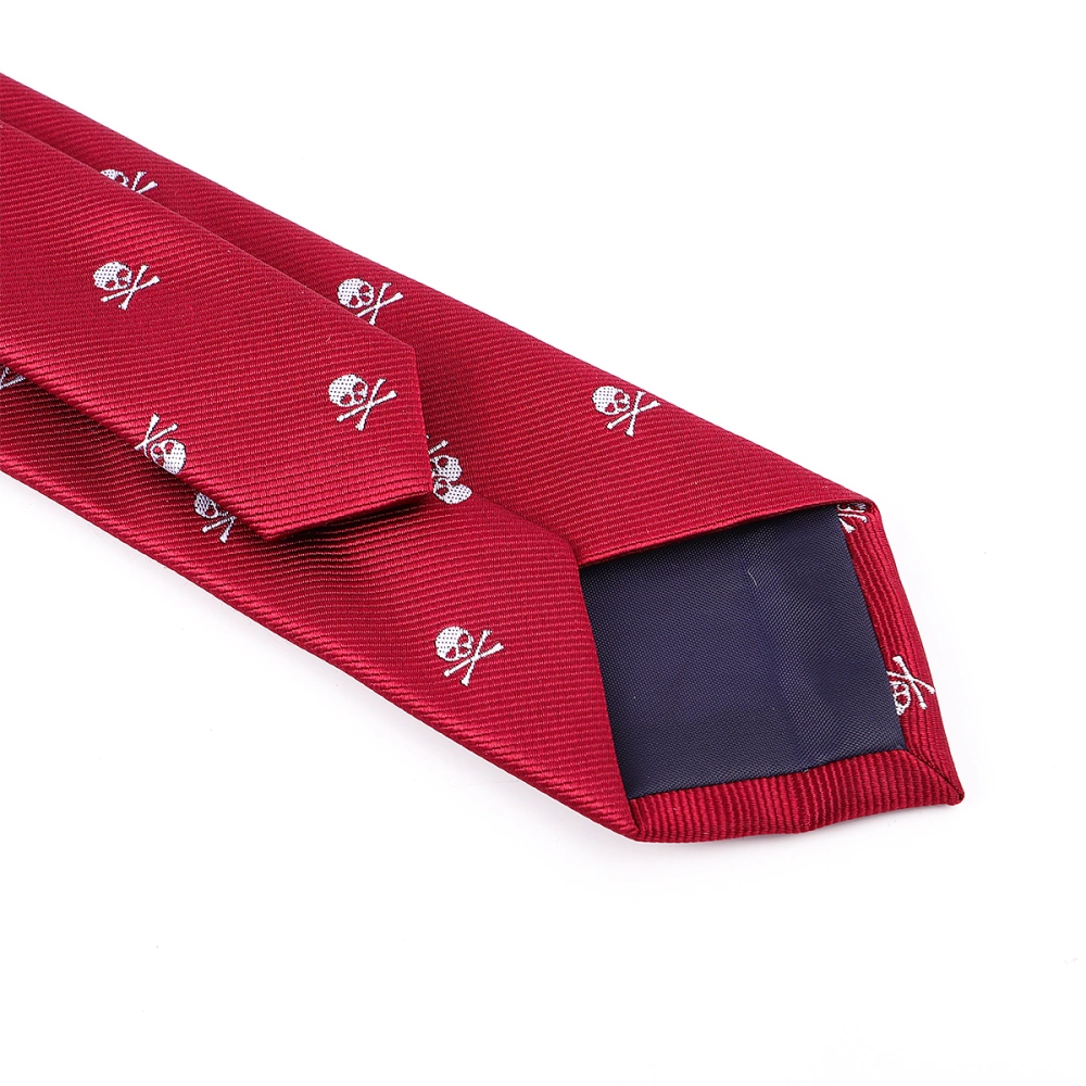 Halloween Horror Skull Printed Necktie Long Neckwear for Dancing Party Ghost Festival(Claret)