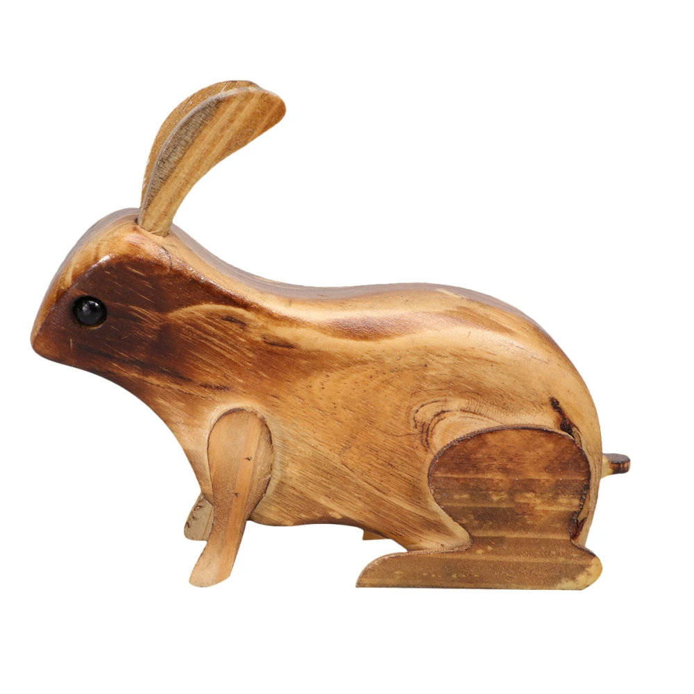 1pc Wooden Rabbit Decoration Wood Rabbit Furnishing Articles Rabbit Model Decorations Delicate DIY Crafts