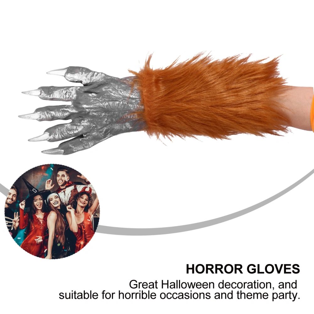 1Pc Halloween Plush Wolf Claw Glove Party Props Gloves Cosplay Prop (Free Size)