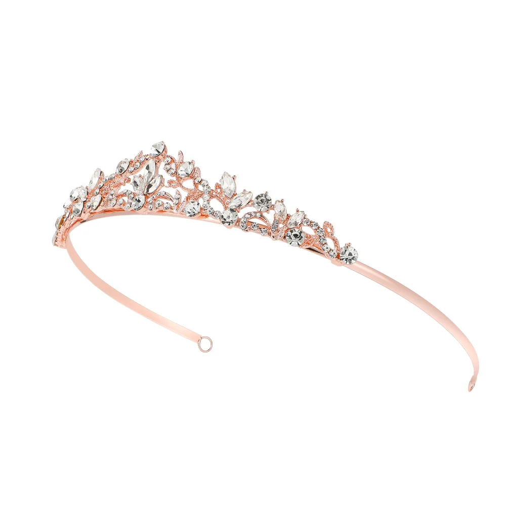 Minkissy Sparkly Crown Rhinestones Headband Tiara Headpiece for Bride Wedding Birthday Party (Rose Gold)