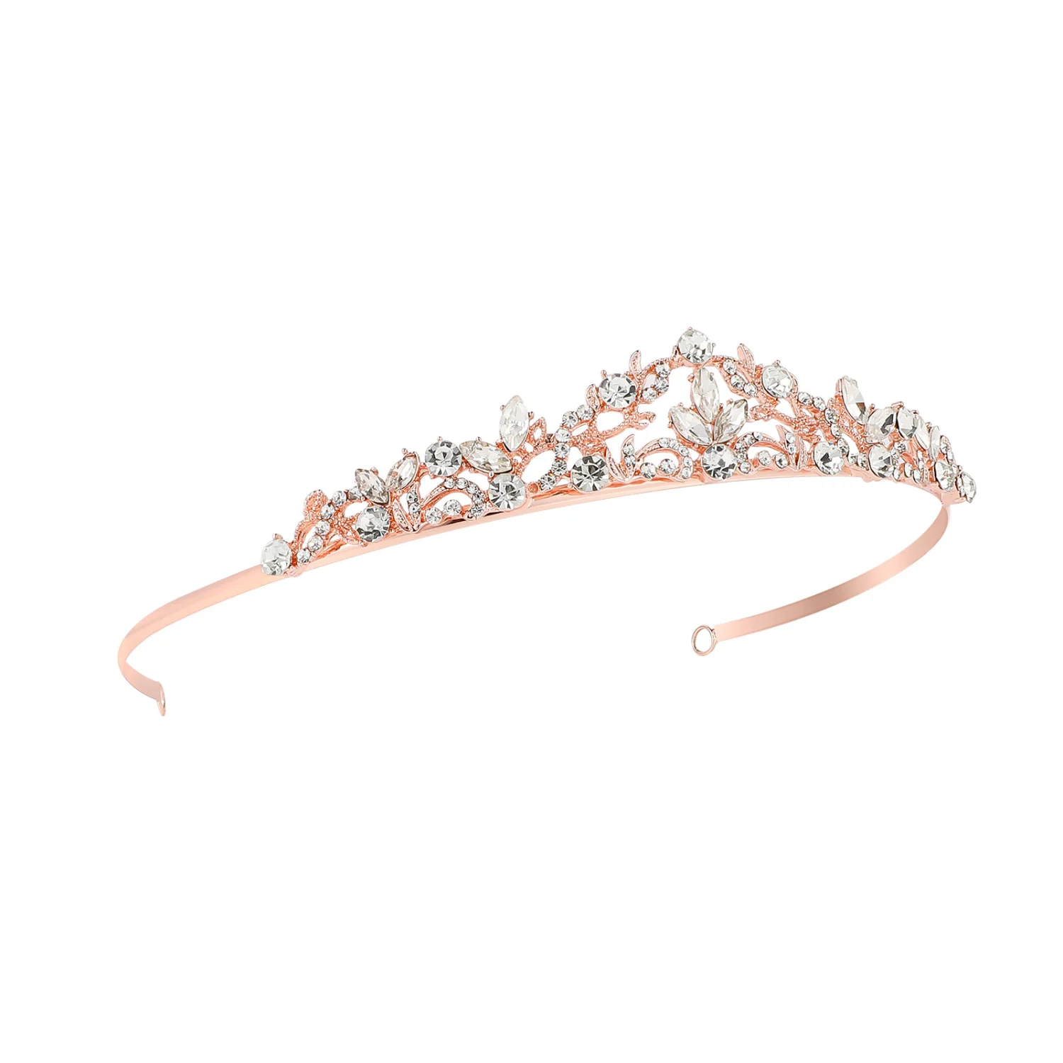 Minkissy Sparkly Crown Rhinestones Headband Tiara Headpiece for Bride Wedding Birthday Party (Rose Gold)