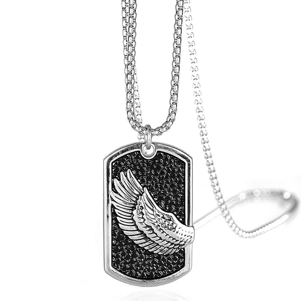 Wing Shield Shaped Necklace Stainless Steel Hip Hop Necklace Military Pendant Chain Jewelry for Men