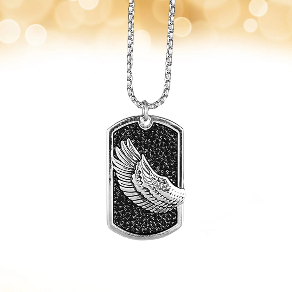 Wing Shield Shaped Necklace Stainless Steel Hip Hop Necklace Military Pendant Chain Jewelry for Men
