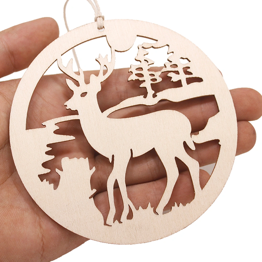 10pcs Christmas Ornaments Elk Hanging Decorations Wood Slices Handicraft Pendant for Xmas Tree Seasonal Decor Xmas Gift