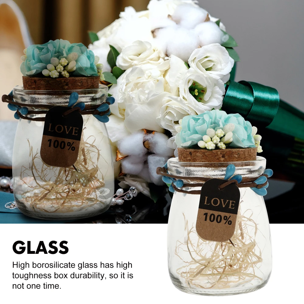 6Pcs Creative Wedding Candy Boxes Berry Flower Corked Glass Candy Jars