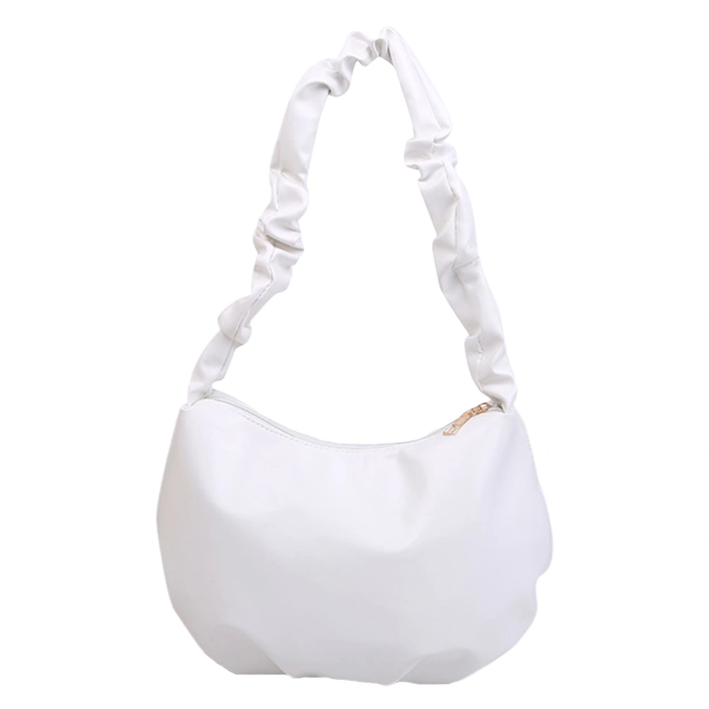 Pleated Design Shoulder Bag Fashion Zipper Tote Storage Bag Creative Storage Pouch All-match Handbag (White)