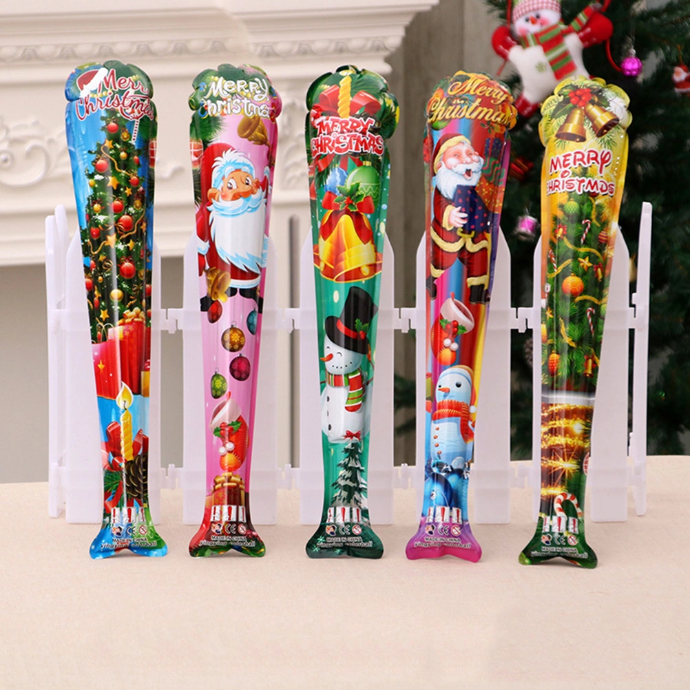 5pcs Christmas Automatic Inflatable Stick Kids Inflatable Toys Inflates Bright Color Printing Gifts Christmas Party Supplies(Random Pattern)