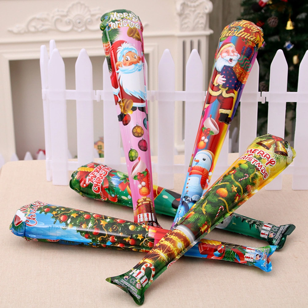5pcs Christmas Automatic Inflatable Stick Kids Inflatable Toys Inflates Bright Color Printing Gifts Christmas Party Supplies(Random Pattern)