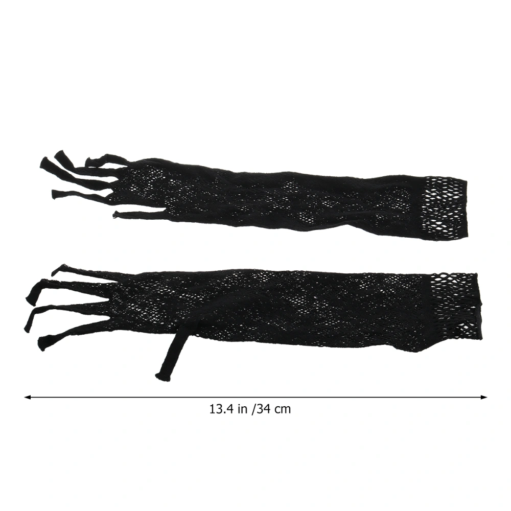 1 Pair Women Bridal Gloves Hallow Out Gloves Sexy Lace Bride for Wedding Evening Party (Black)