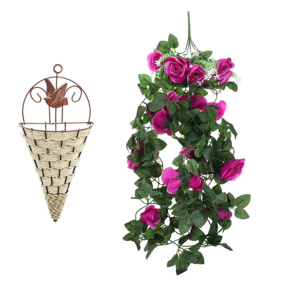 1 Set of Artificial Hanging Flowers with Basket Fake Rose Flower Vine for Garden