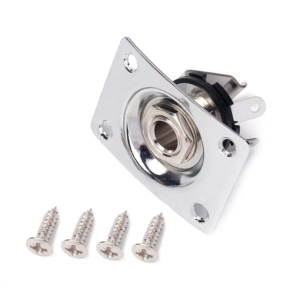 1/4 Inch 6.35mm Guitar Jack Plate Socket Copper Guitar Pickup Output Jack Plug with Jack Plate Screws for Electric Guitar Bass (Silver)