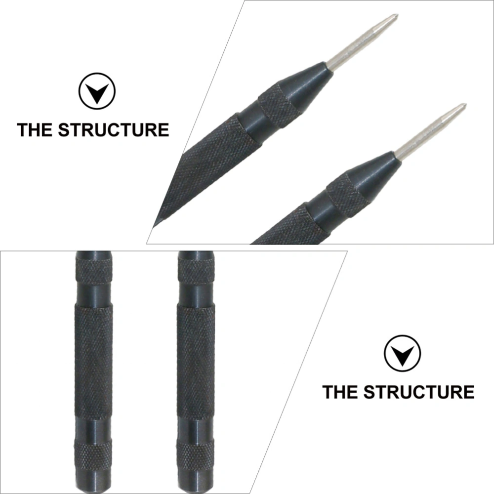 2Pcs 130MM HSS Automatic Spring Loaded Center Punch Tool High Hardness Determine Drilling Position for Steel Wood Plastic (Black)