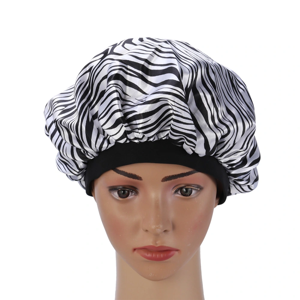 Nightcap Wide Side Elastic Sleeping Hair Loss Hats Chemotherapy for Women Girls (White and Black Zebra Stripe)