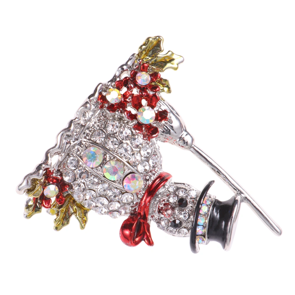 Christmas Snowman Brooches Rhinestones Brooch Pin Breastpin Jewelry Accessories Gift for Women Girls (Silver)