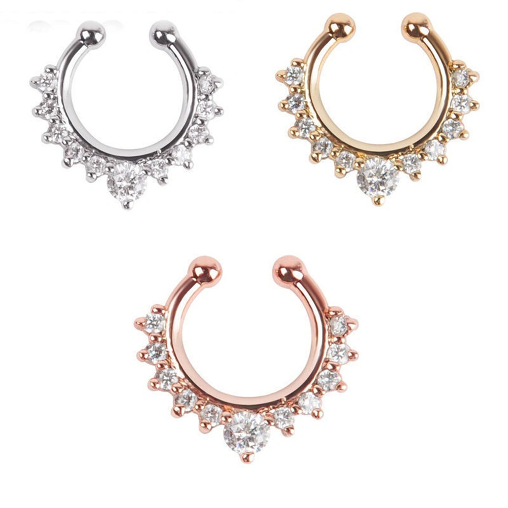 Fancy Alloy Crystal Fake Nose Ring Septum Nose Ring Non Piercing Body Jewelry (Silver)