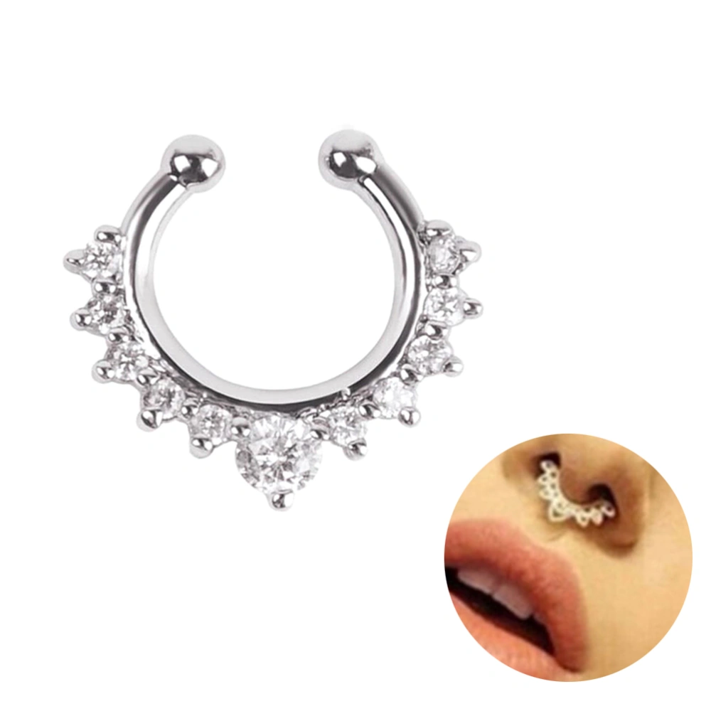 Fancy Alloy Crystal Fake Nose Ring Septum Nose Ring Non Piercing Body Jewelry (Silver)