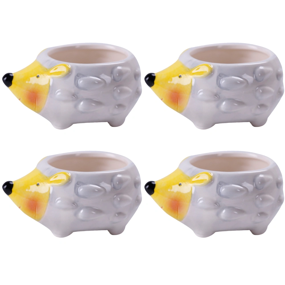 4Pcs Adorable Hedgehog Shape Flower Pots Ceramic Succulents Pots Home Decors