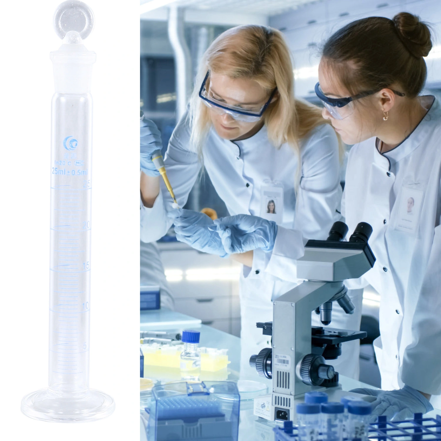1Pc 25ml Glass Measuring Cylinder Thick Graduated Cylinder Laboratory Supply with Stopper