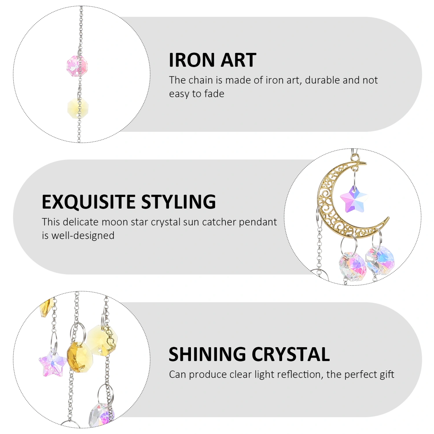 1PC Moon Star Crystal Sun Catcher Pendant Chandelier Crystal Ball Hanging Decor