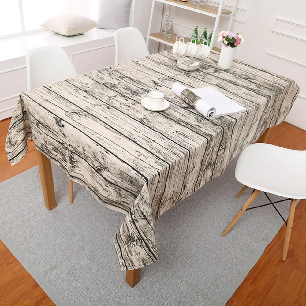 Vintage Wood Grain Tablecloth Cotton Linen Rustic Washable Table Cover Wood Grain Bark Imitation Linen Table Cloth(Wood Grain)