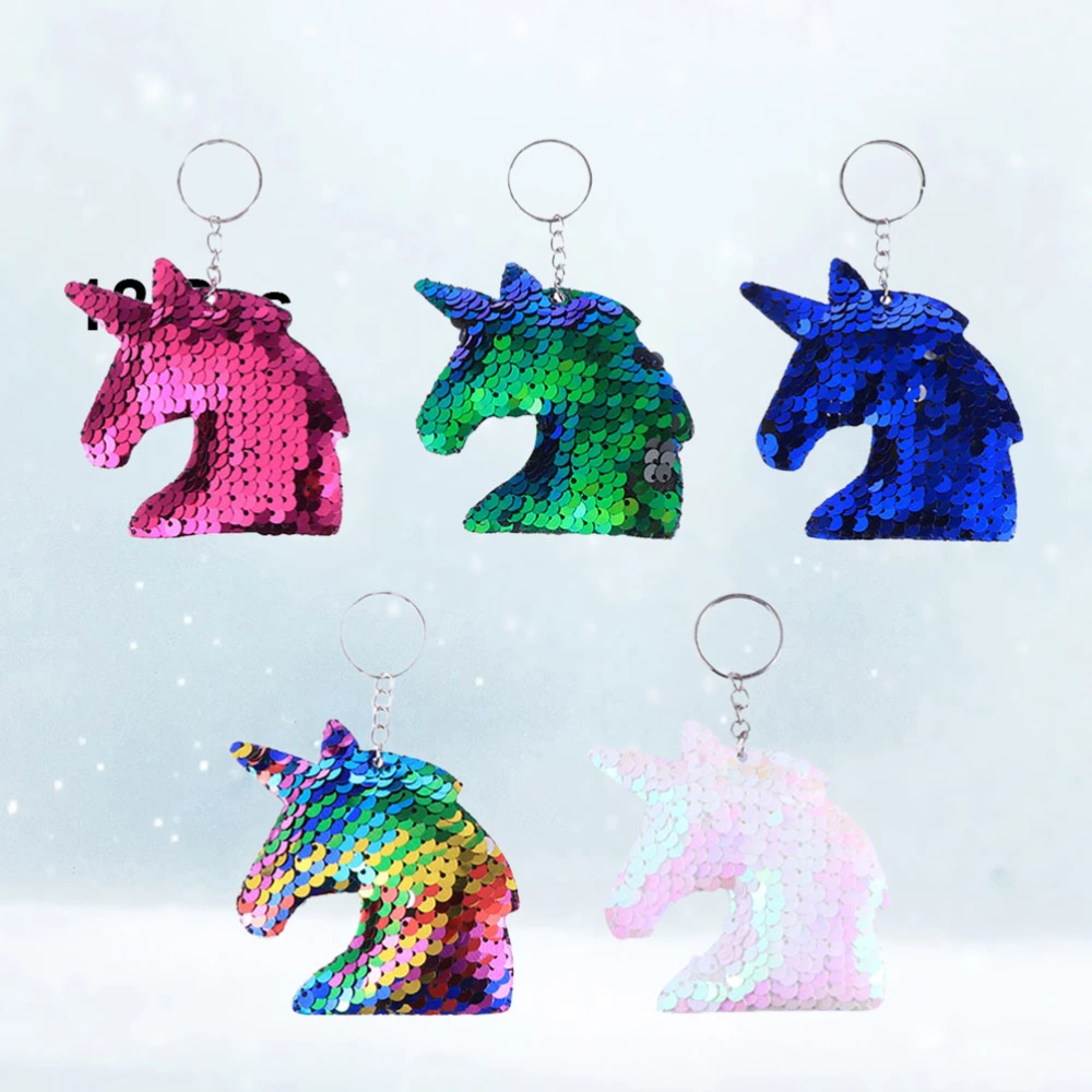 25pcs Glitter Sequins Unicorn Keychain Keyring Colorful Key Chain Charm Key Holder