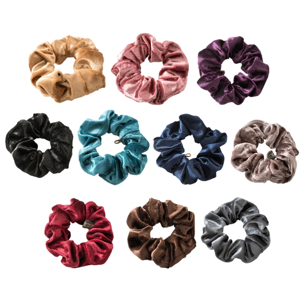 10pcs Flannelette Stretch Hair Ties Hair Rope Ponytail Holders Hair Accessories for Women Girls (Purple + Blue + Black + Wine Red + Dark Coffee + Light Coffee + Khaki + Navy Blue + Pink + Grey, Mixed Color)