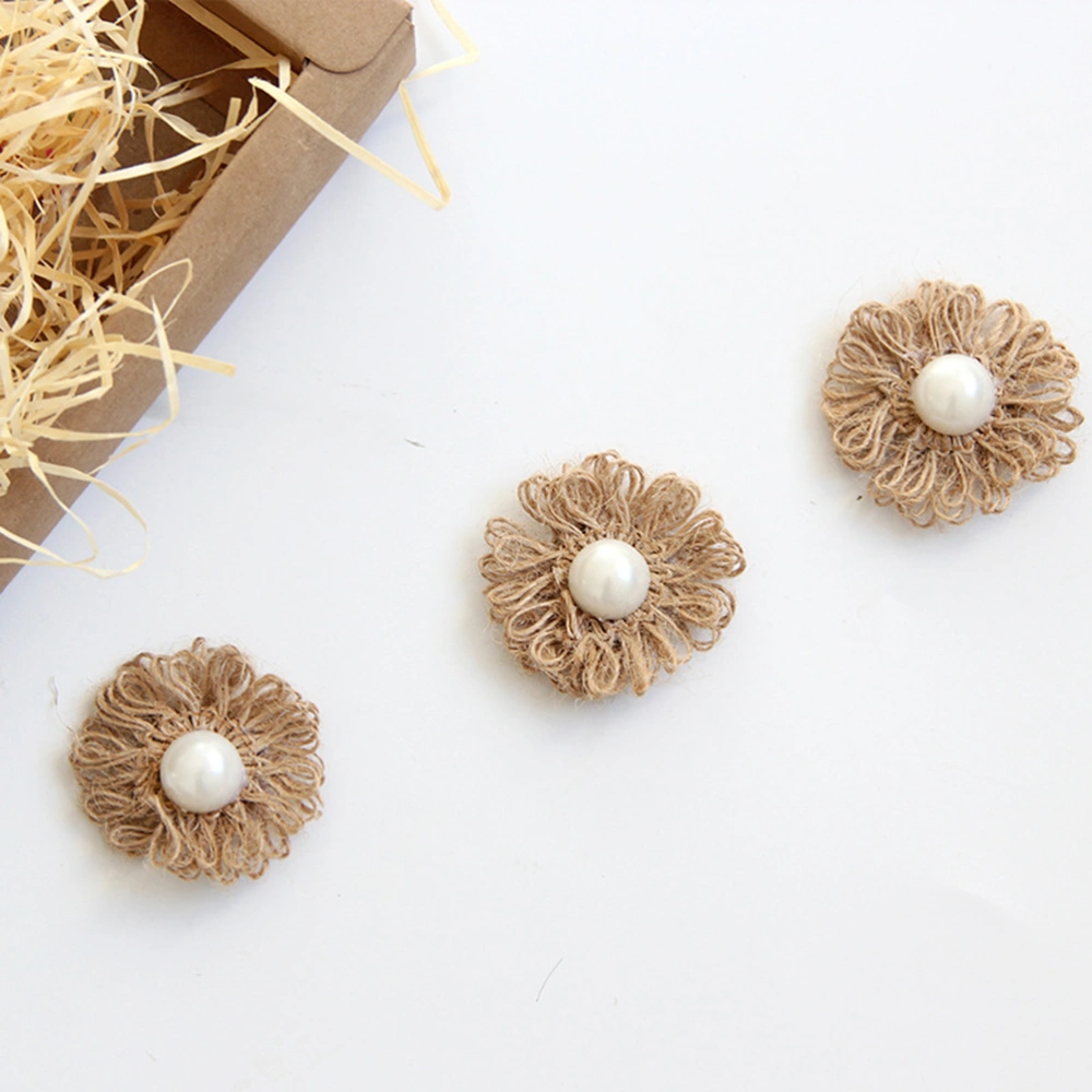 5PC DIY Burlap Flower Natural Jute Handmade Lace Floral Burlap Crafts Hair Bow Hat Favors for Christmas Festival Party Wedding