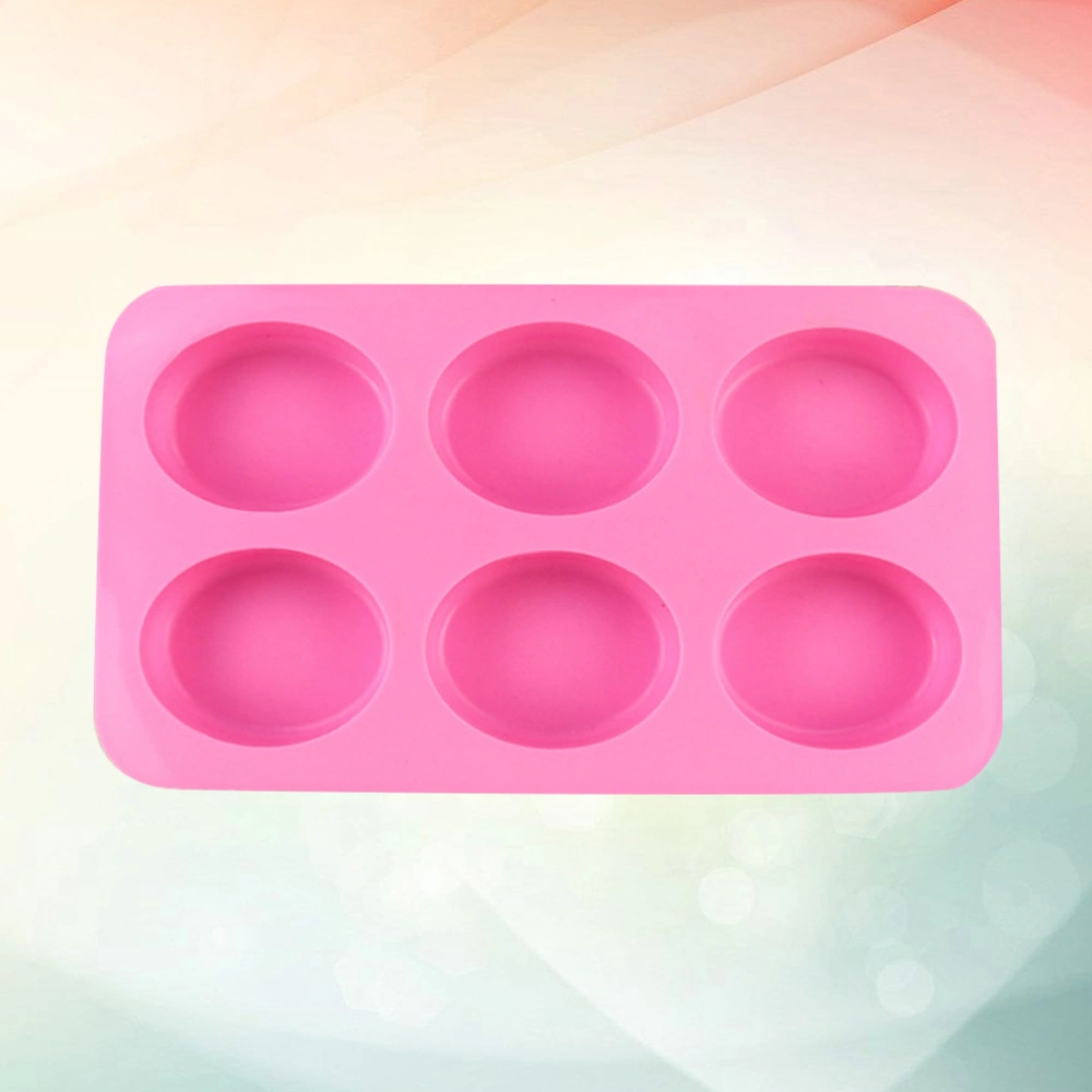 6 Cavities Oval Silicone Soap Mold Baking Mould Cake Pan Biscuit Chocolate Mold Ice Cube Tray (Pink)