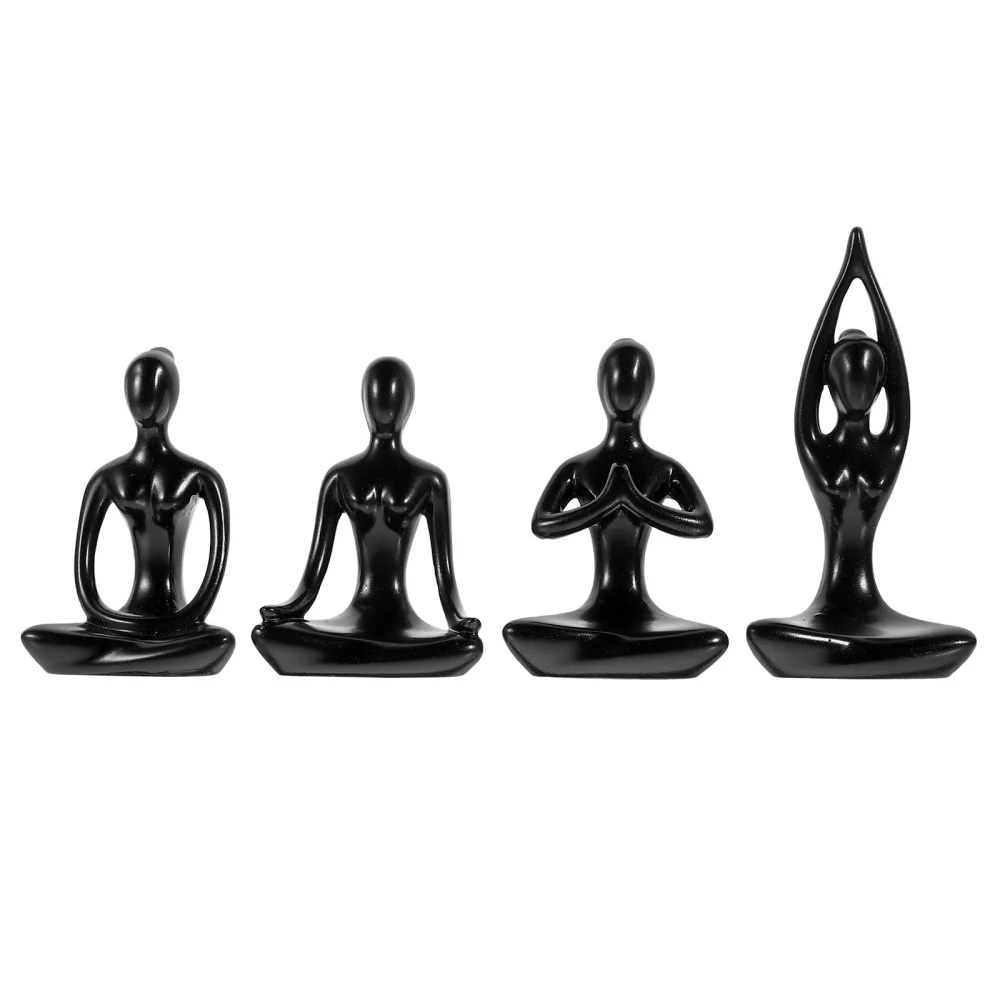 4Pcs Yoga Pose Figurine Adornments Resin Yoga Statues Meditation Yoga Pose Model Decor