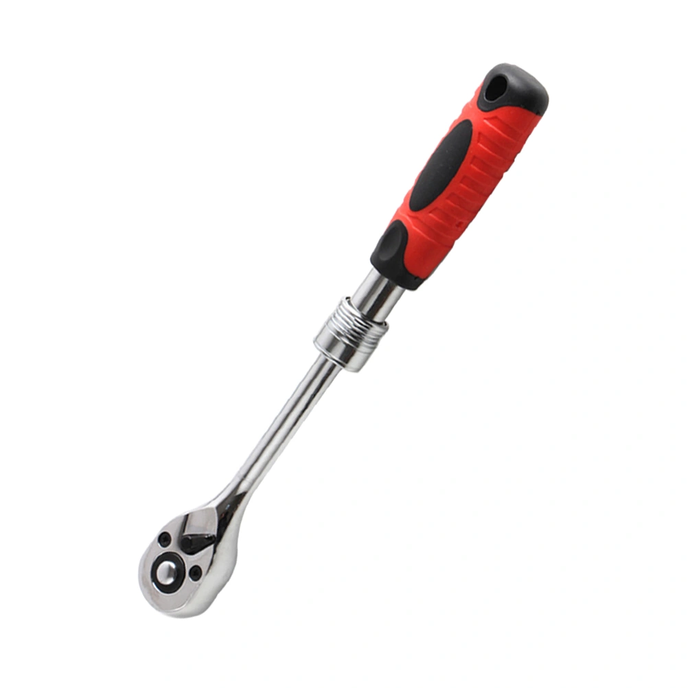 3/8 inch Telescopic Wrench Swivel Head Flex Head Ratchet Quick-Release Easy to Use Tooth Round Head (Red)