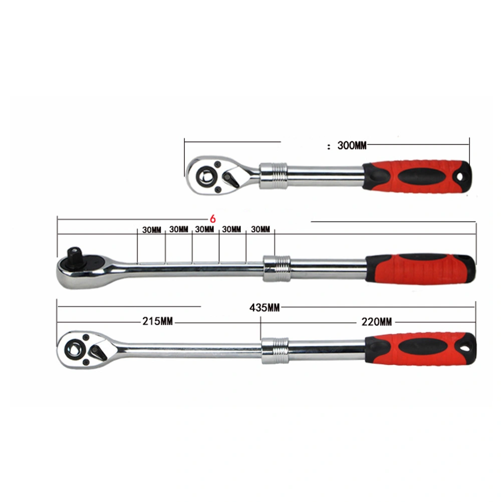 3/8 inch Telescopic Wrench Swivel Head Flex Head Ratchet Quick-Release Easy to Use Tooth Round Head (Red)