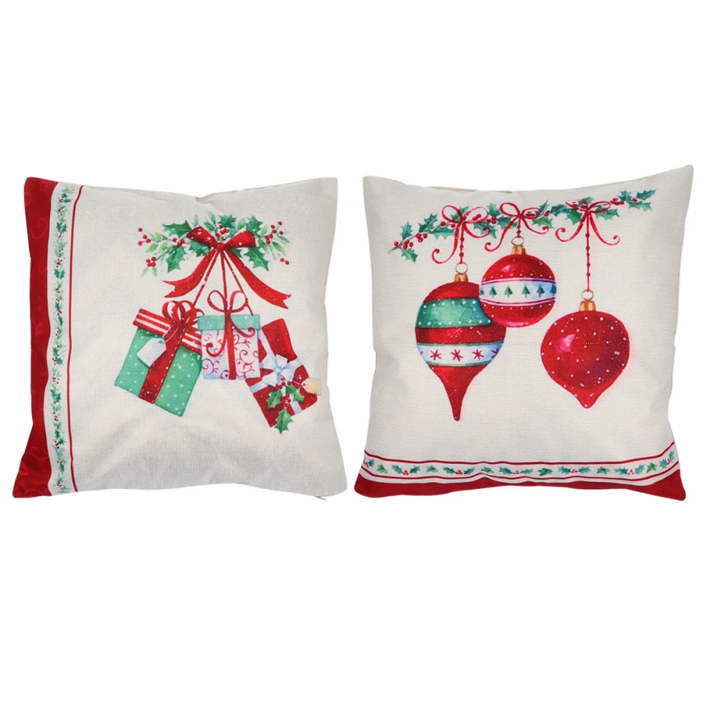 2 Pcs Home Christmas Pattern Throw Pillow Cover Linen Pillow Case