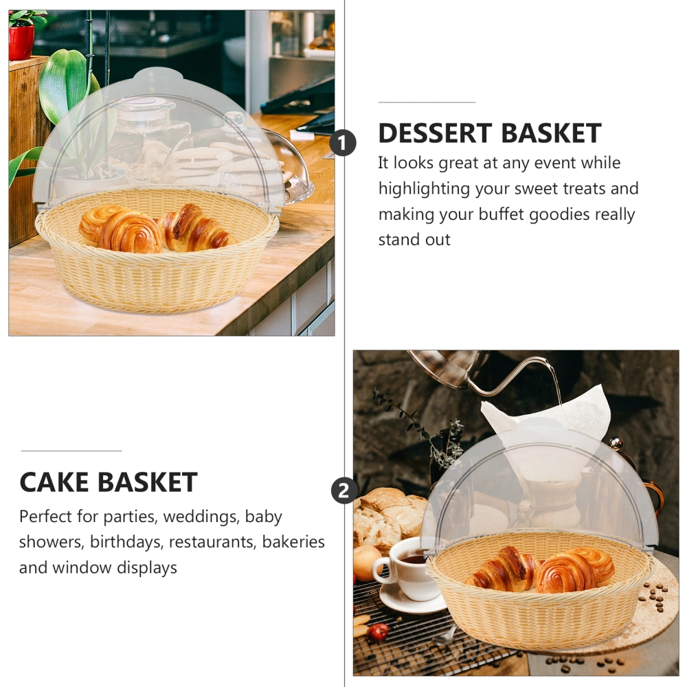 1Set Natural Cake Basket with Lid Dessert Display Basket for Restaurant Brown