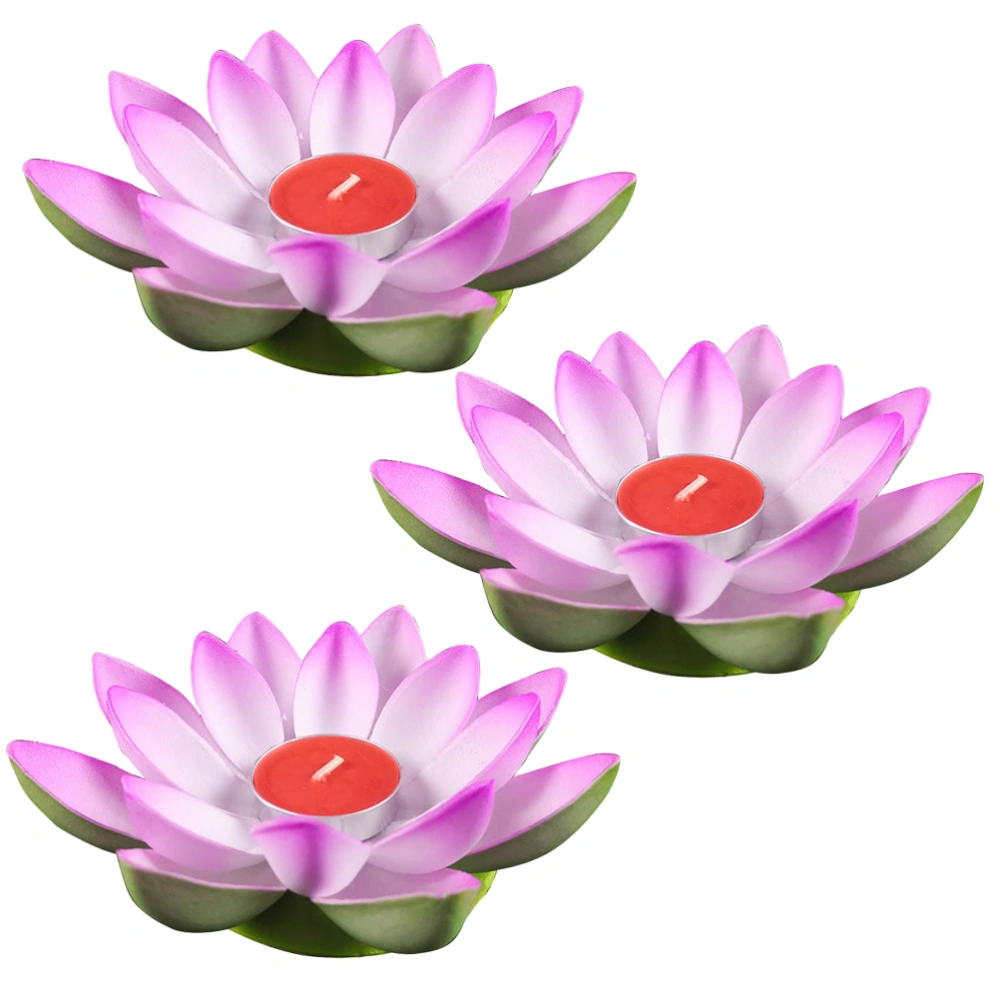 3pcs Chic Candle Light Double Layer Lotus Candle Light Blessing Wishing Lamp Decorative Candle Lamp for Festival (Purple)