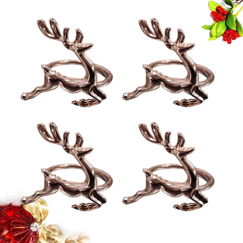 4Pcs Elk Shape Napkin Rings Christmas Serviette Buckles Creative Elegant Napkin Holder Party Supplies Rose Gold