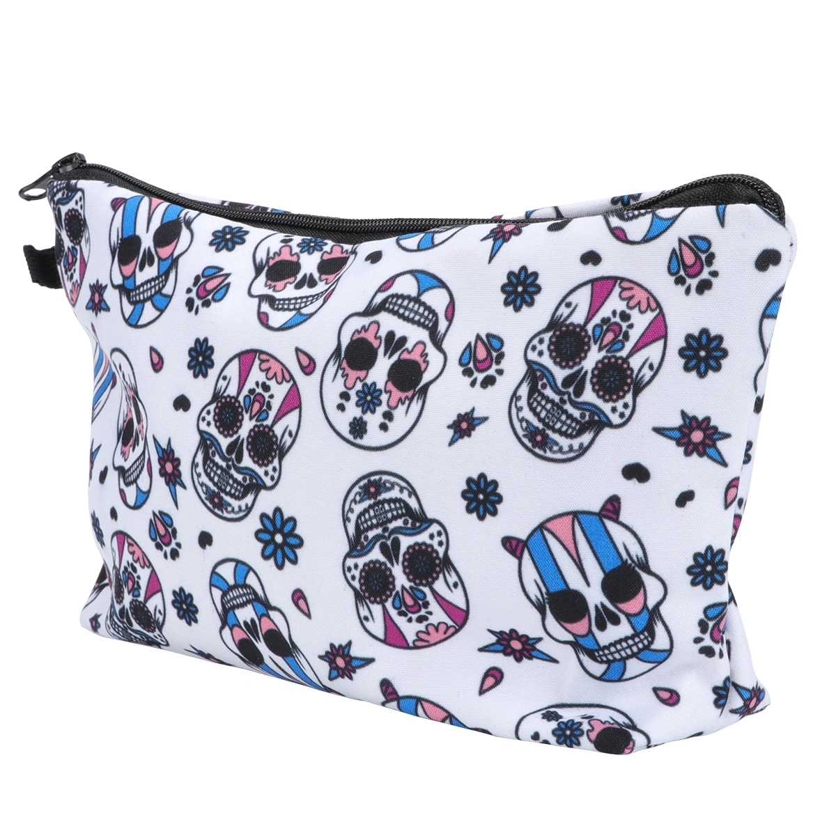 Fashion Makeup Pouch with Zipper Skull Floral Halloween Cosmetics Bag Organizer