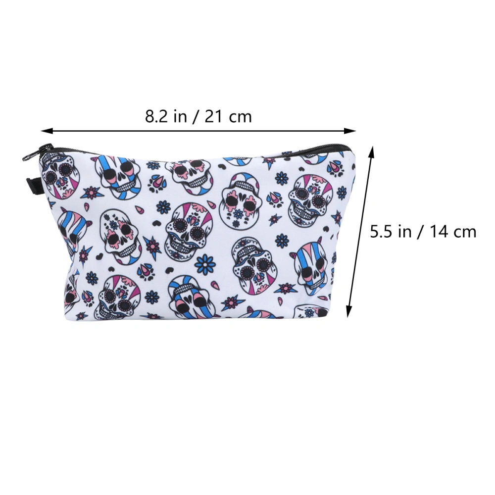 Fashion Makeup Pouch with Zipper Skull Floral Halloween Cosmetics Bag Organizer