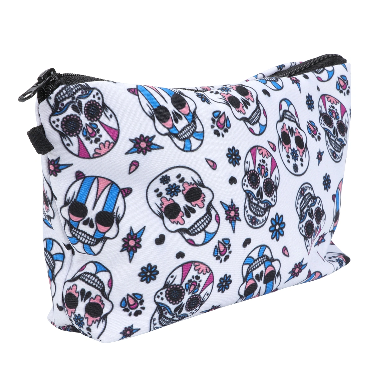 Fashion Makeup Pouch with Zipper Skull Floral Halloween Cosmetics Bag Organizer