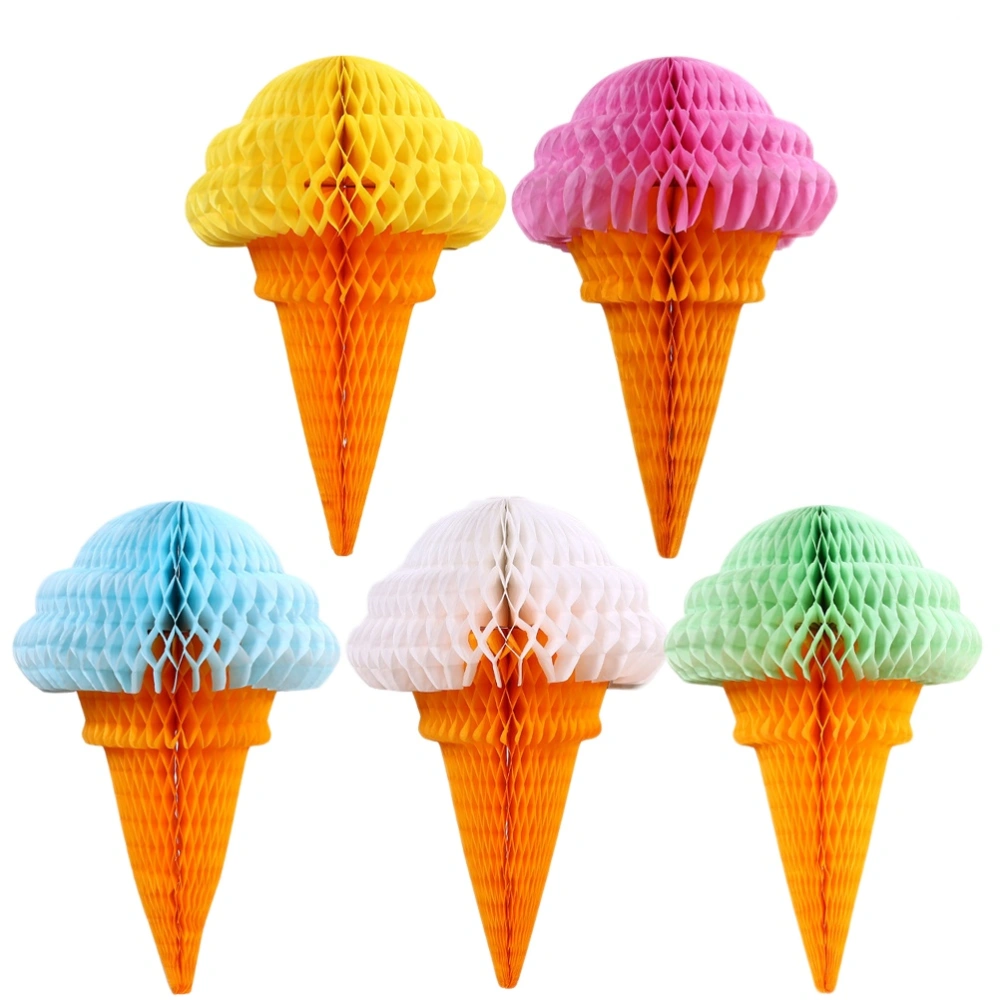 5pcs Party Hanging Ice Cream Tissue Paper Honeycomb Ball Decoration for Wedding Birthday Festival Carnivals Gatherings (Random Color)