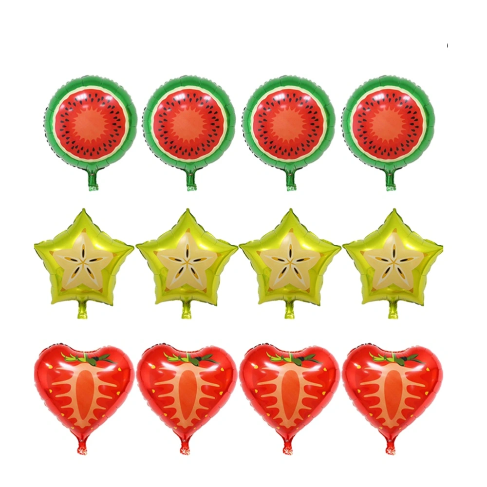 12pcs 45cm Fruit Shape Balloons Foil Balloons Balloons Set for Party Birthday Wedding Wall Decoration (4pcs Watermelon + 4pcs Kiwi Fruit + 4pcs Strawberry)