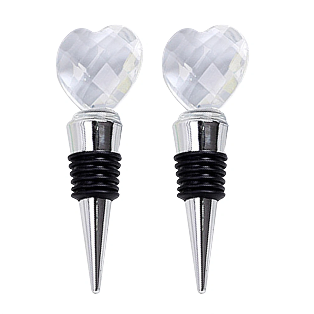 2PCS Wine Stopper Heart-shaped Crystal Wine Stopper Creative Crystal Wine Beverage Bottle Stopper Chic Wedding Gift Delicate Wine Bottle Sealer Saver for Bar Home Party Silver